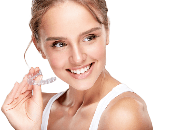 Girl Holding an Invisalign Tray